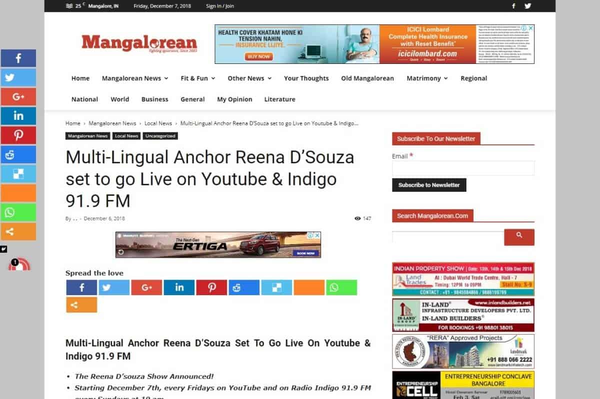 Reena in the media youtube Indigo